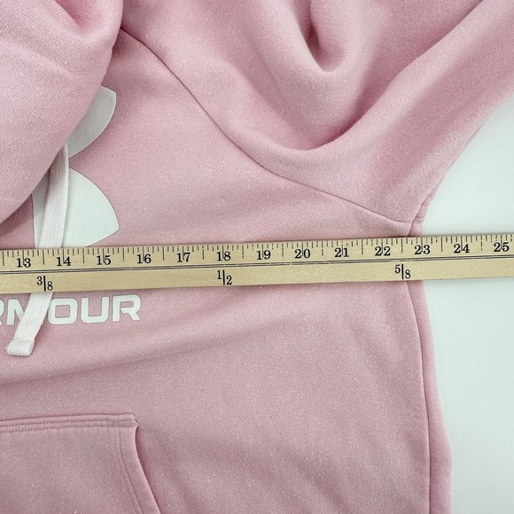 Under Armour Women Sz Large Pink Logo Hoodie Sweatshirt Loose Fit Cotton Blend - Picture 8 of 10